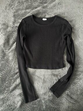 Garage Black Ribbed Long-Sleeve Crewneck Top cropped